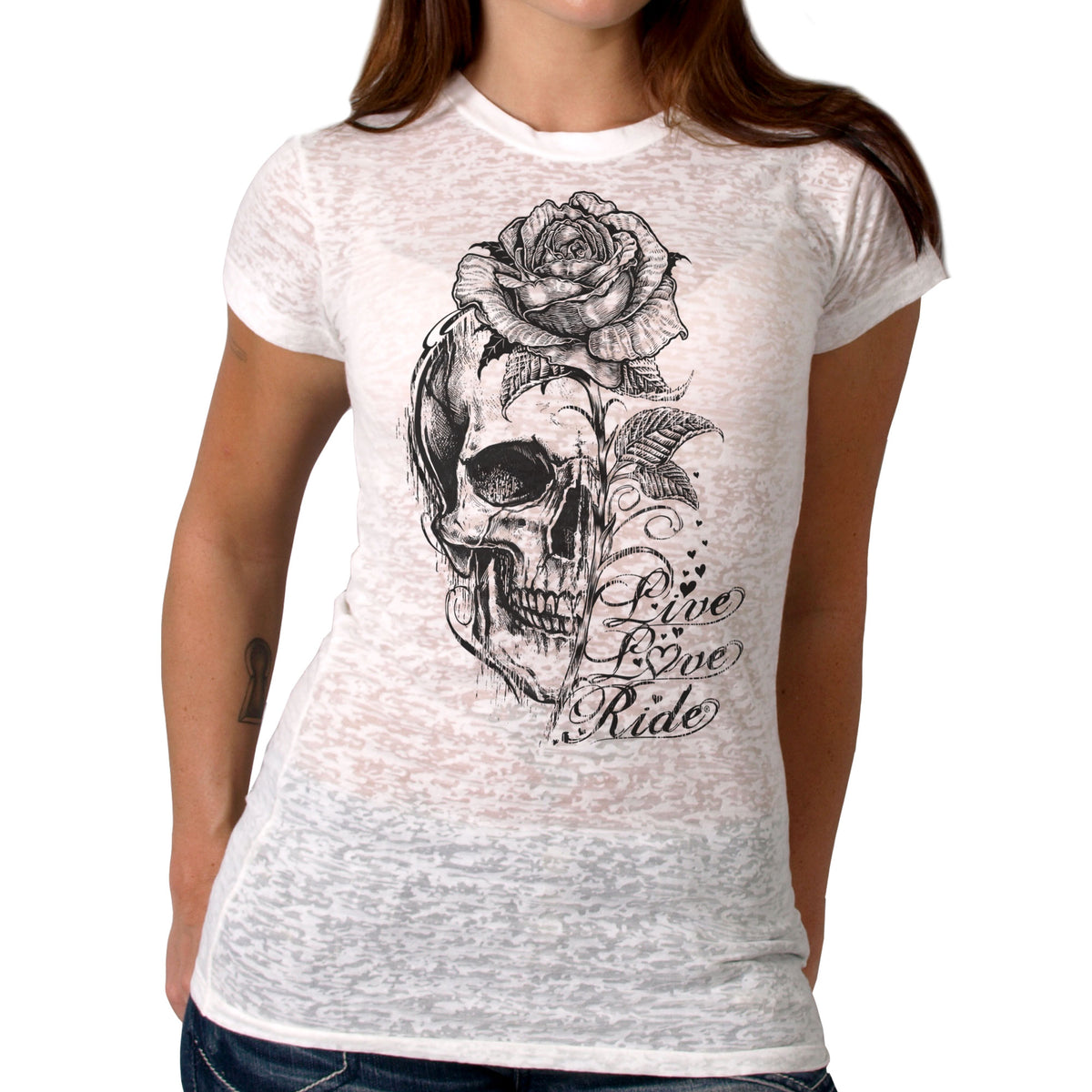 Hot Leathers Ladies Burnout Stem Skull T-Shirt