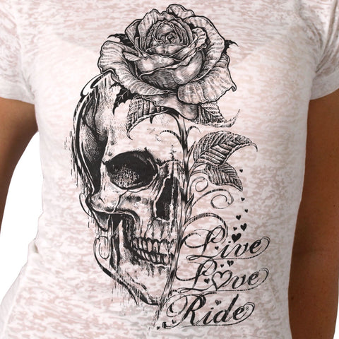 Hot Leathers Ladies Burnout Stem Skull T-Shirt