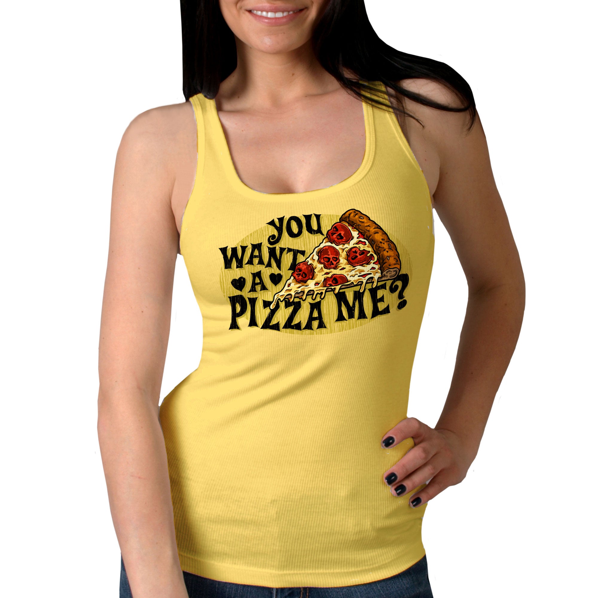 Hot Leathers Ladies Pizza Me Womens Yellow Tank Top GLC2586