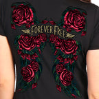 Hot Leathers  Ladies Black Rose Wings V-Neck T-Shirt GLD1550