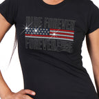 Hot Leathers GLR1428 Flag Bling Full Cut Short Sleeve Ladies Black T-Shirt