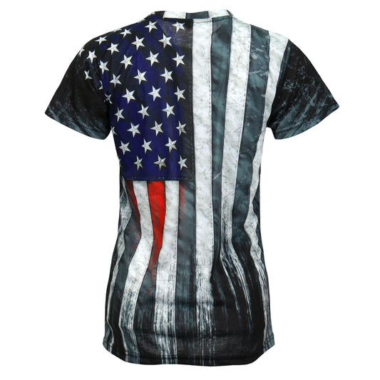 Hot Leathers Ladies Heartbeat Flag Fitted Short Sleeve 3D All Over Printed T-Shirt GLS1005