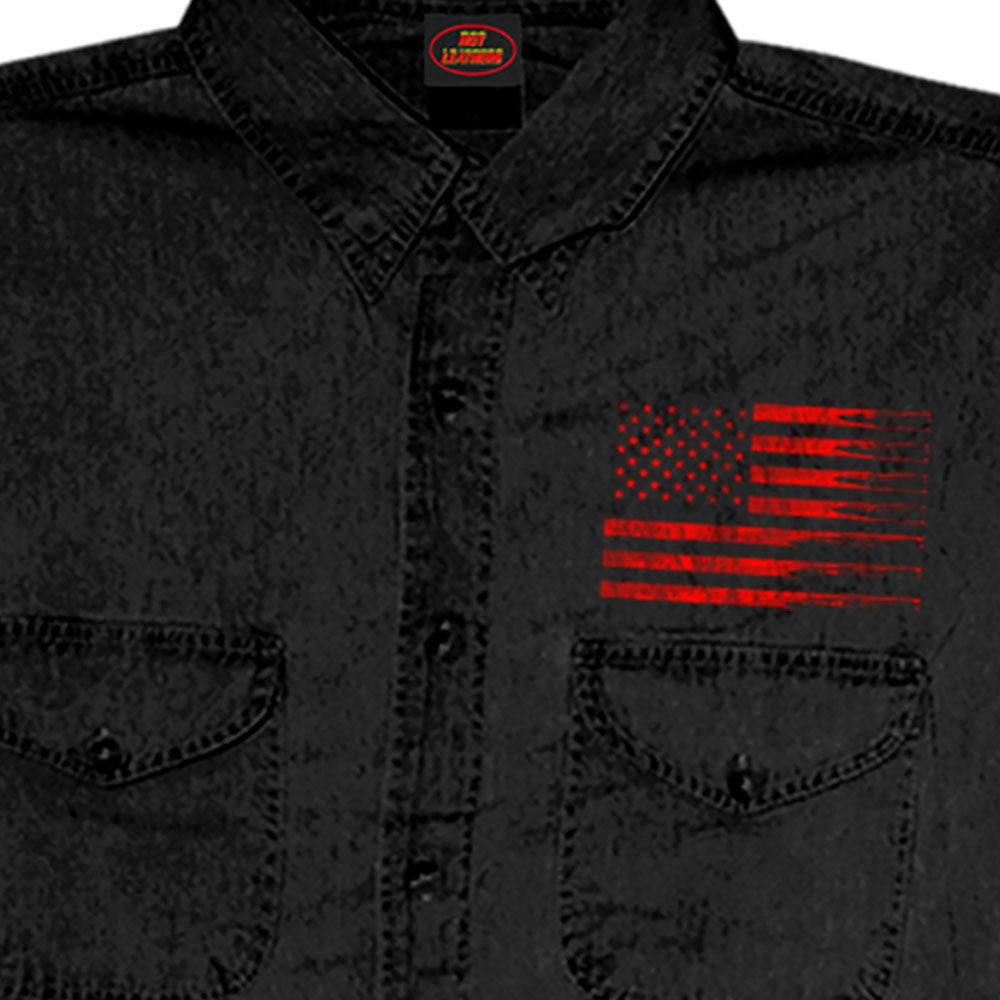 Hot Leathers GMD5430 Mens Black Flag Bullets Sleeveless Black Denim Shirt