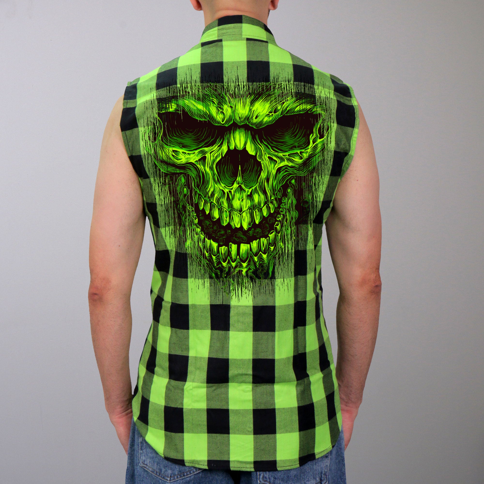 Hot Leathers Men's 'Shredder' Black/Green Cotton Flannel Shirt - Button Front - Riding/Casual/ Work Wear - GMS3492