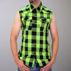 Hot Leathers Men's 'Shredder' Black/Green Cotton Flannel Shirt - Button Front - Riding/Casual/ Work Wear - GMS3492
