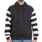 Hot Leathers GMS6003 Men's Black and White Hooded Pullover Sweatshirt with Knit Strip Sleeves