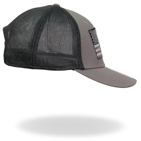 Hot Leathers GSH1021 Gray Skull Flag Trucker Hat