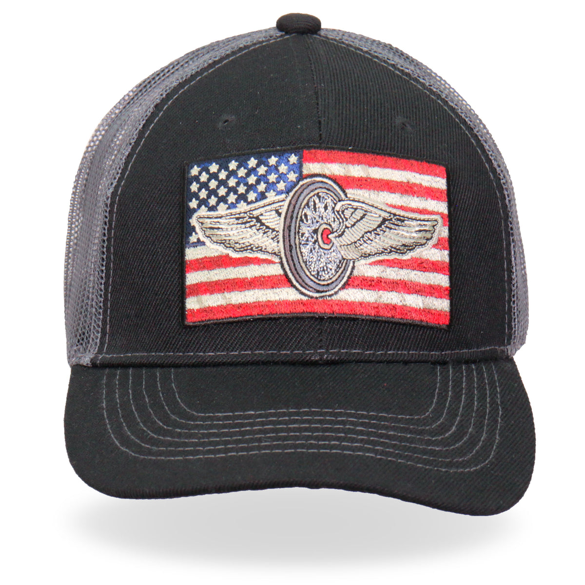 Hot Leathers GSH1031 Flying Wheel Flag Trucker Hat