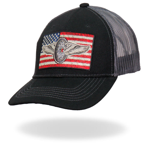 Hot Leathers GSH1031 Flying Wheel Flag Trucker Hat