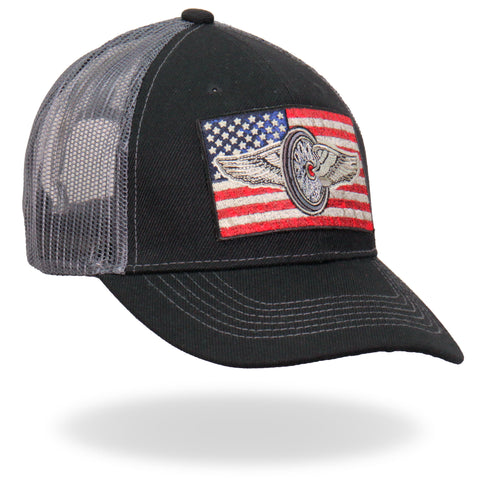 Hot Leathers GSH1031 Flying Wheel Flag Trucker Hat