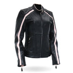 Hot Leathers JKL1022 Pink Striped Motorcycle Leather Biker Jacket with Reflective Piping