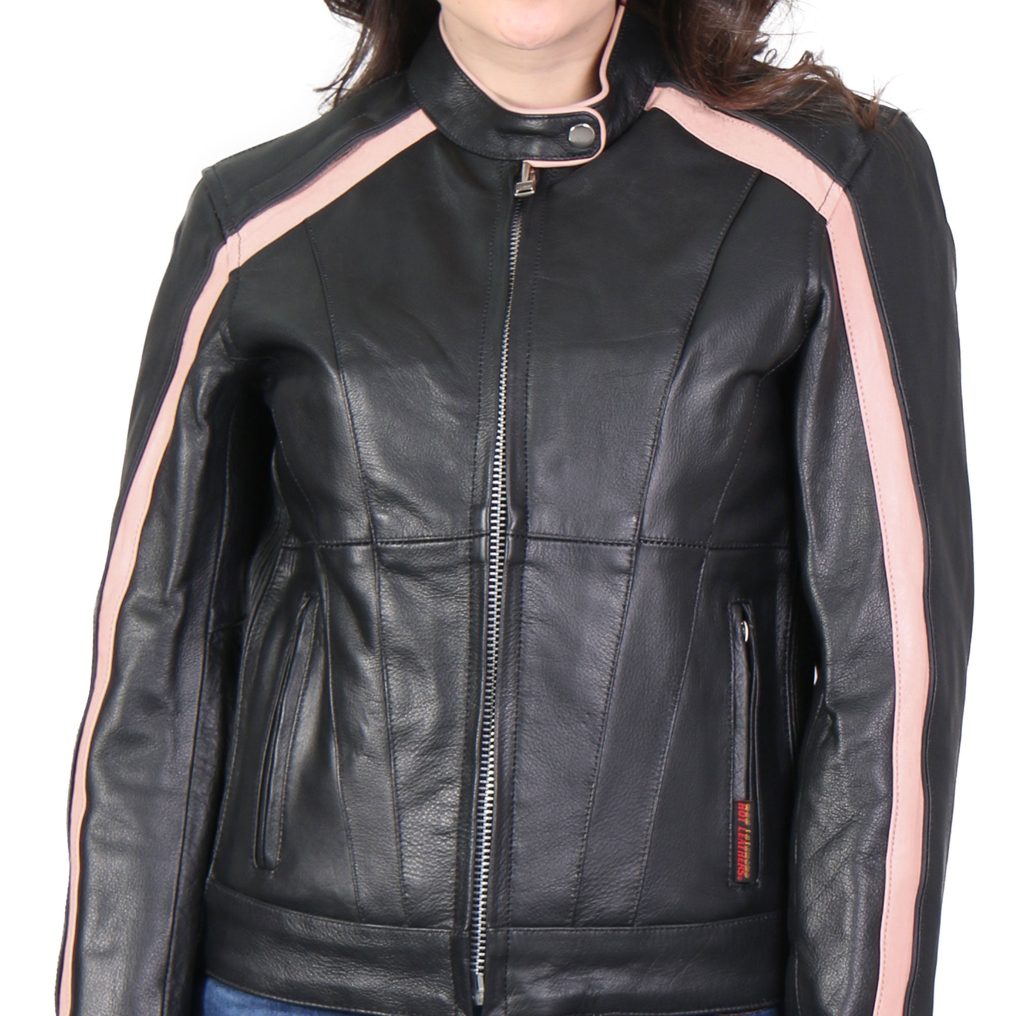 Hot Leathers JKL1022 Pink Striped Motorcycle Leather Biker Jacket with