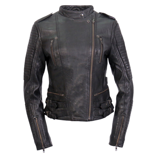 Hot Leathers JKL1030 Ladies Lightweight Motorcycle Black Leather Biker Jacket with Side Buckles