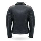 Hot Leathers JKL1033 Ladies Biker Black Leather Motorcycle Jacket with Removable Hoodie