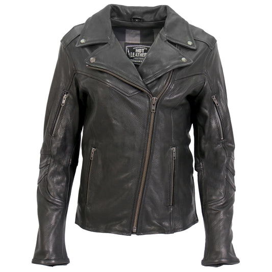 Black Leather Silver & Gold Metal Chain Fringe Moto Collar Jacket