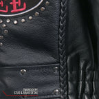 Hot Leathers JKL2001 Ladies Black Braided Motorcycle Leather Biker Jacket with Embroidered Bling Rose Design
