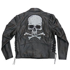 Hot Leathers JKM2001 Men’s Black ‘Skull And Crossbones' Motorcycle Leather Biker Jacket