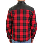 Hot Leathers JKM3201 Men's Motorcycle style Red and Black Reinforced Leather and Plaid Flannel Biker Shirt