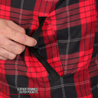 Hot Leathers JKM3201 Men's Motorcycle style Red and Black Reinforced Leather and Plaid Flannel Biker Shirt