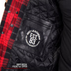 Hot Leathers JKM3201 Men's Motorcycle style Red and Black Reinforced Leather and Plaid Flannel Biker Shirt