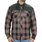 Hot Leathers JKM3202 Men's Motorcycle style Grey Black and Orange Reinforced Leather and Plaid Flannel Biker Shirt