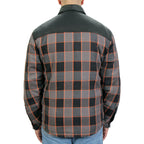 Hot Leathers JKM3202 Men's Motorcycle style Grey Black and Orange Reinforced Leather and Plaid Flannel Biker Shirt