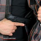 Hot Leathers JKM3202 Men's Motorcycle style Grey Black and Orange Reinforced Leather and Plaid Flannel Biker Shirt