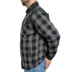 Hot Leathers JKM3203 Men's Motorcycle style Grey and Black Reinforced Leather and Plaid Flannel Biker Shirt