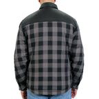 Hot Leathers JKM3203 Men's Motorcycle style Grey and Black Reinforced Leather and Plaid Flannel Biker Shirt