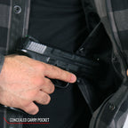 Hot Leathers JKM3203 Men's Motorcycle style Grey and Black Reinforced Leather and Plaid Flannel Biker Shirt