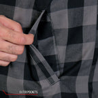 Hot Leathers JKM3203 Men's Motorcycle style Grey and Black Reinforced Leather and Plaid Flannel Biker Shirt