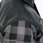Hot Leathers JKM3203 Men's Motorcycle style Grey and Black Reinforced Leather and Plaid Flannel Biker Shirt