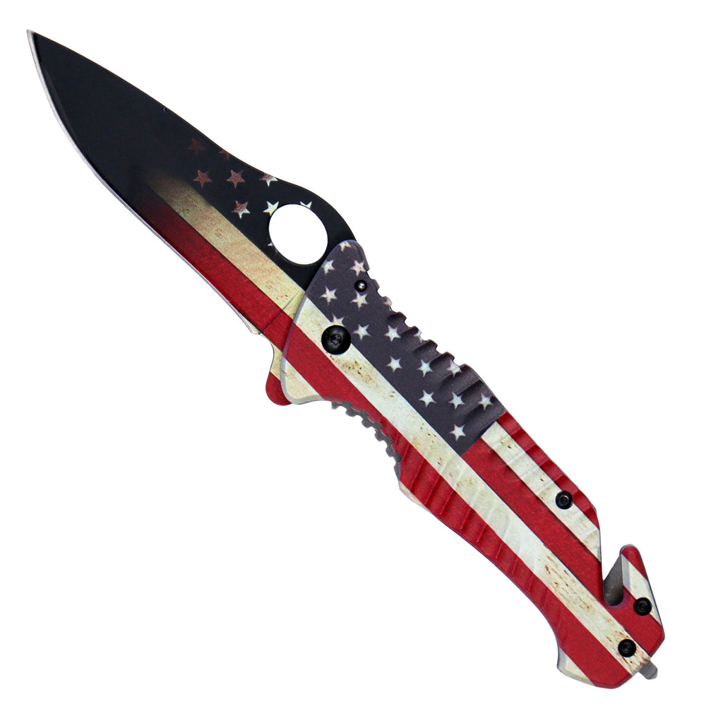 Hot Leathers Worn USA Flag Knife