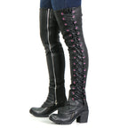 Hot Leathers LCU1005 Ladies Black Lambskin Leather Leggings with Pink Side Lace