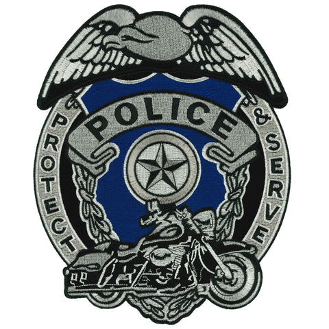 Hot Leather Police Badge 10" Patch