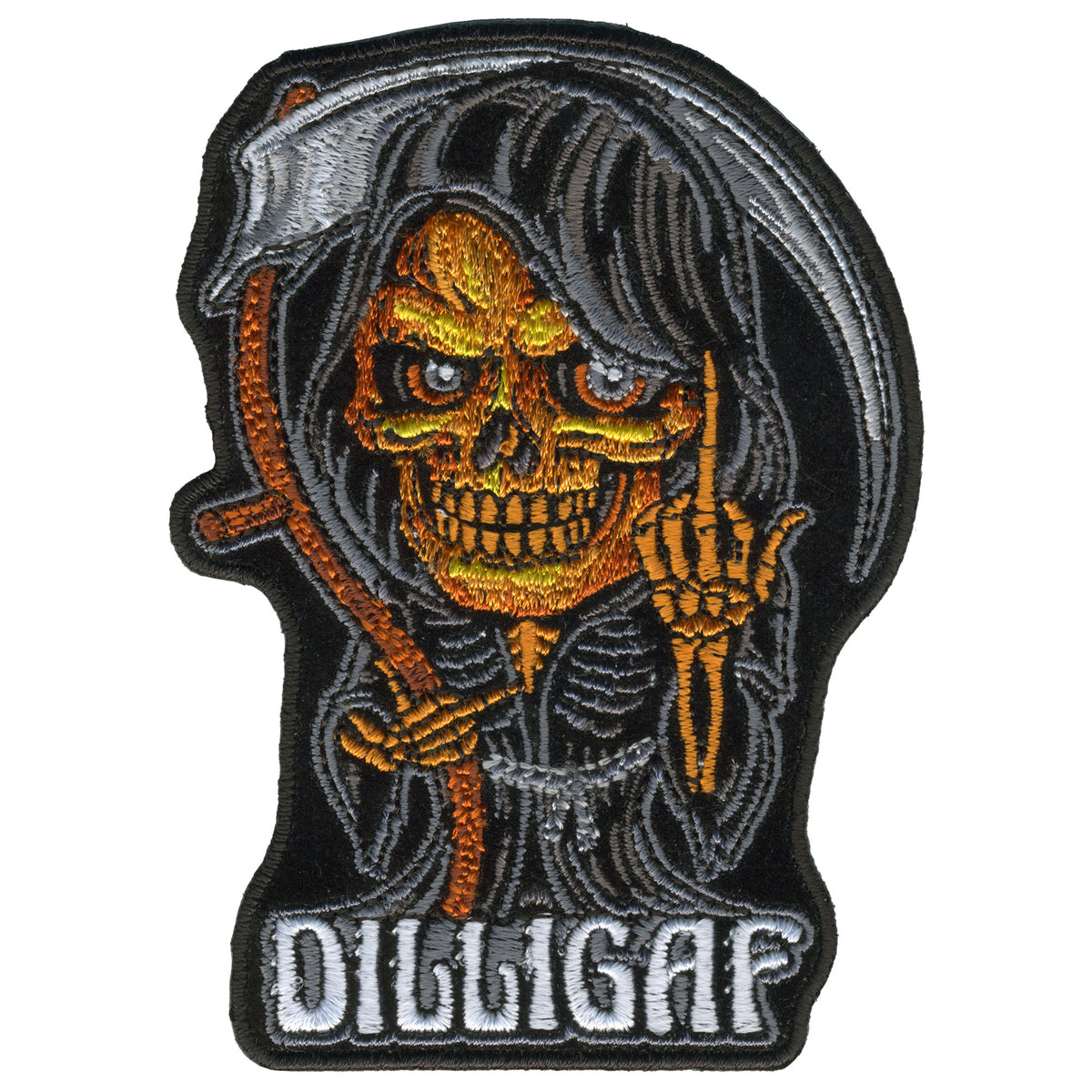 Hot Leathers Reaper Middle Finger DILLIGAF 4" Patch