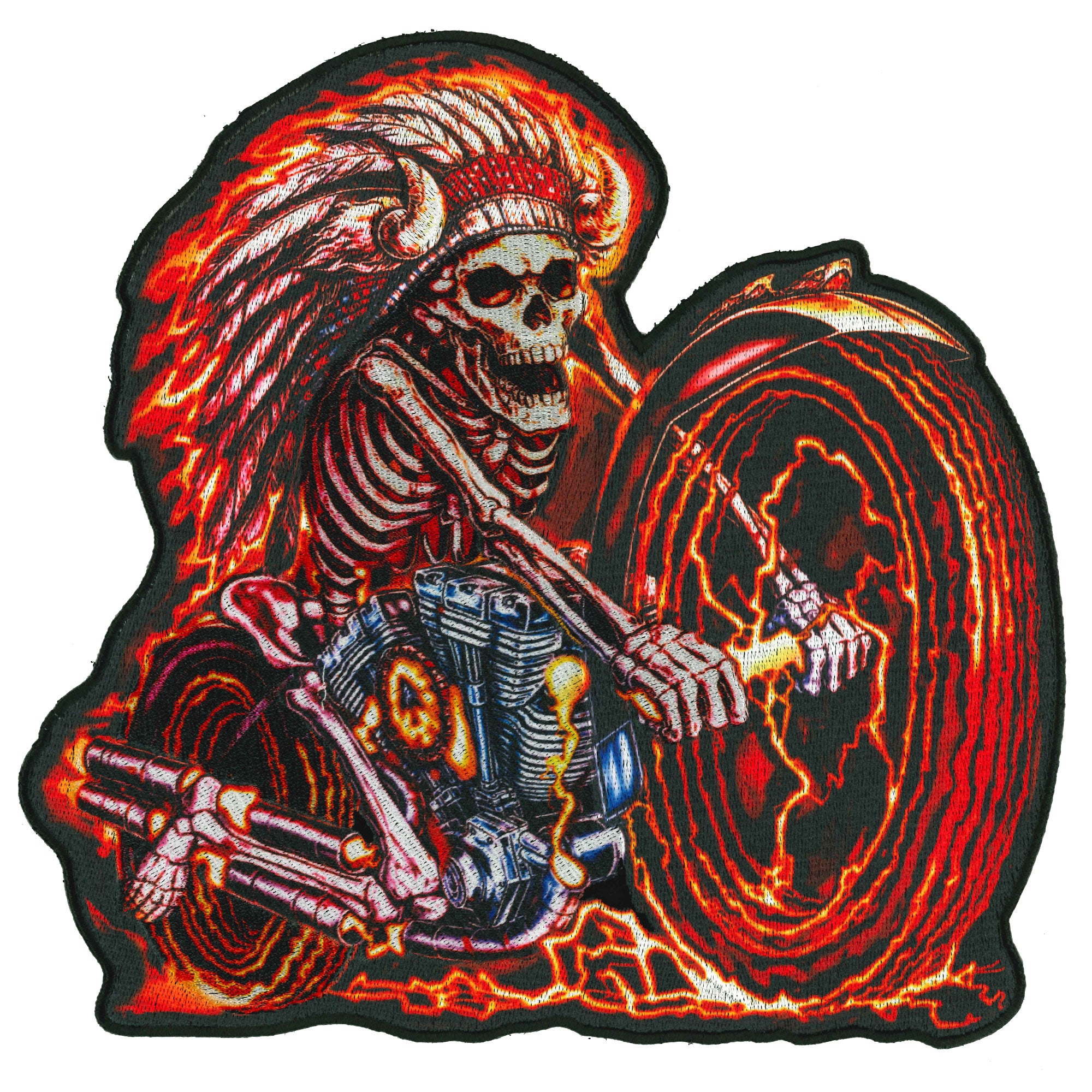 Hot Leathers Chief Skull Bike 9 Embroidered Patch - 9" x 9" - Iron-On or Sew-On - PPQ1849
