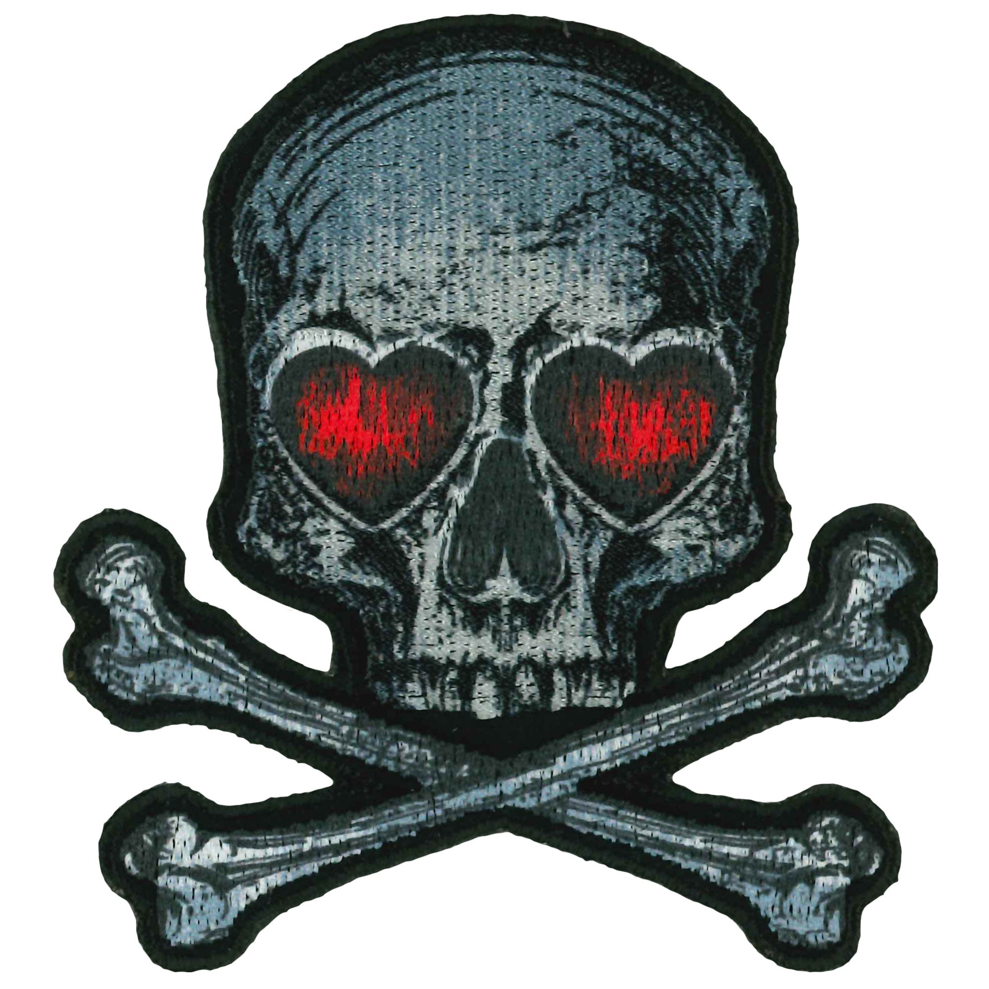 Hot Leathers Skull Bones Heart Eyes 3.5 Embroidered Patch - 3 x 3.5" - Iron-On or Sew-On - PPQ2133