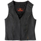 Hot Leathers VSL1015 Ladies Studded Black Motorcycle style Leather Biker Vest with V-Neck Design