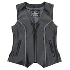Hot Leathers VSL1016 Ladies Biker 'Rhinestone' Black Leather Motorcycle Vest