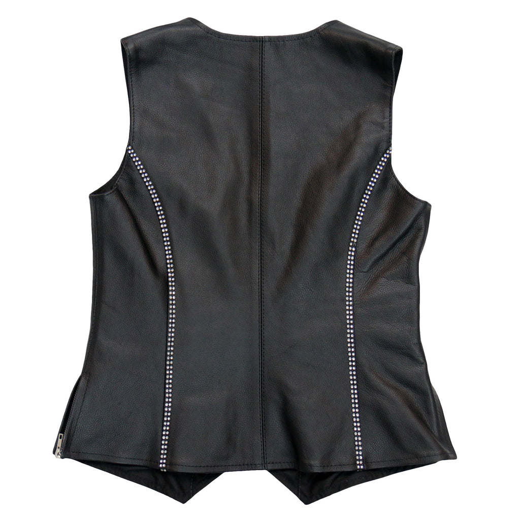 Hot Leathers VSL1016 Ladies Biker 'Rhinestone' Black Leather Motorcycle Vest