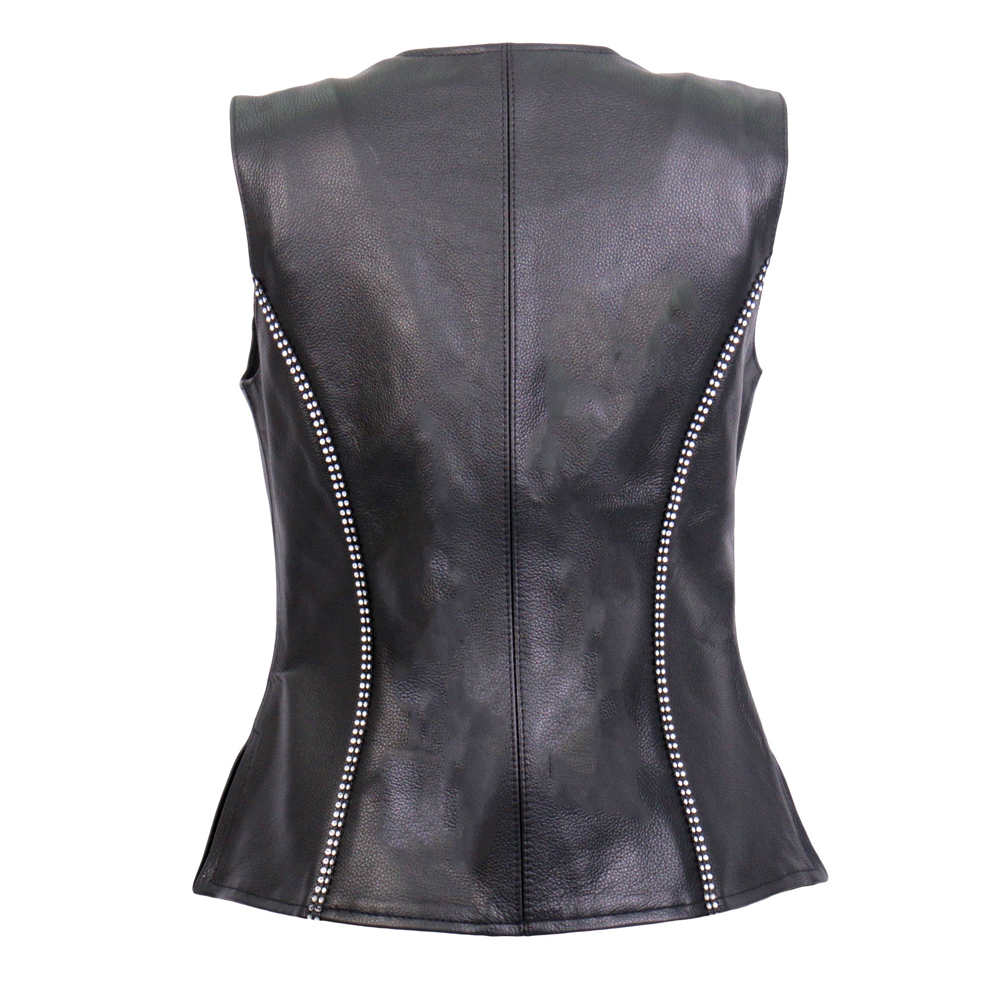 Hot Leathers VSL1016 Ladies Biker 'Rhinestone' Black Leather Motorcycle Vest