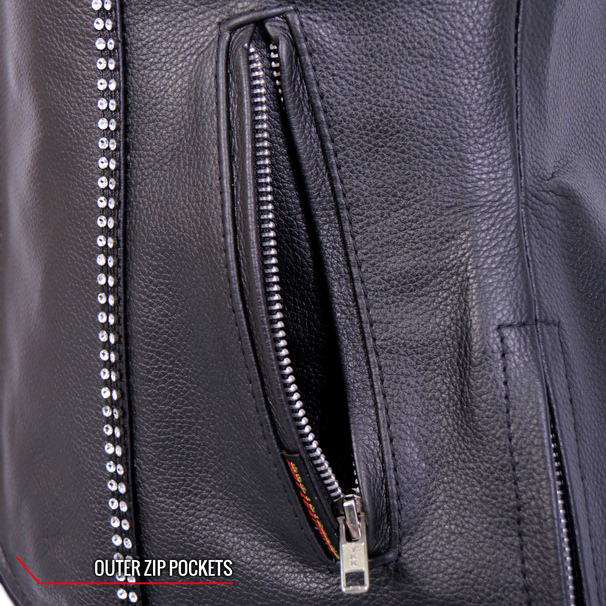 Hot Leathers VSL1016 Ladies Biker 'Rhinestone' Black Leather Motorcycle Vest