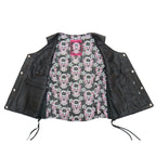 Hot Leathers VSL1017 Ladies 'Sugar Skull' Lined Black Leather Motorcycle Biker Vest