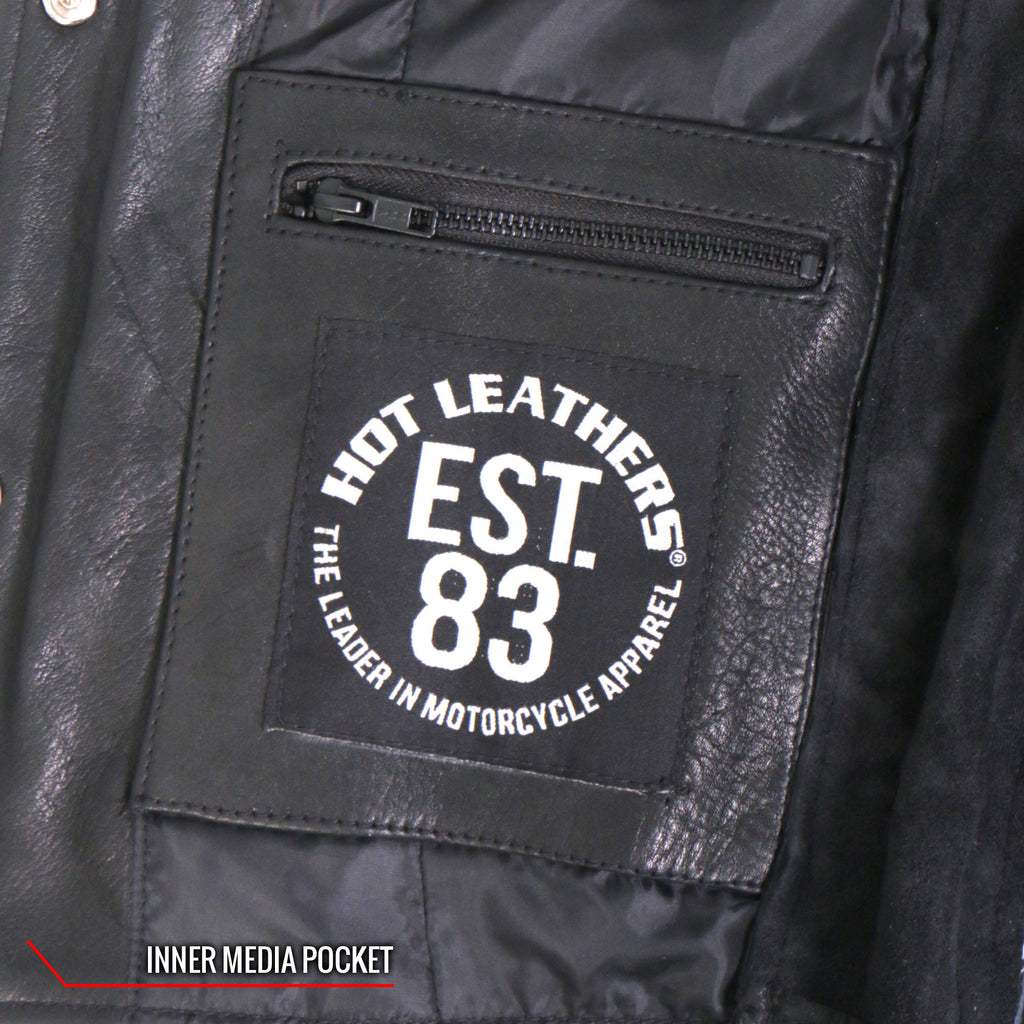 Hot Leathers VSL1018 Ladies 'Pink Paisley' Lined Black Leather Motorcycle Biker Vest