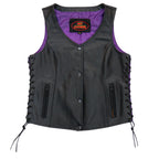 Hot Leathers VSL2001 Ladies Black motorcycle style 'Fleur De Lis Cross' Leather Biker Vest