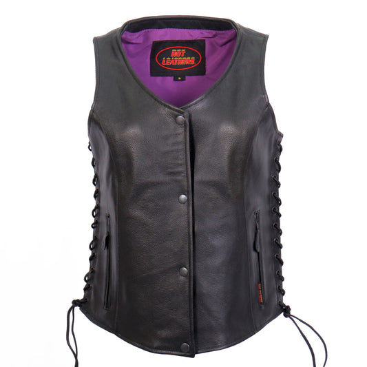 Hot Leathers VSL2001 Ladies Black motorcycle style 'Fleur De Lis Cross' Leather Biker Vest