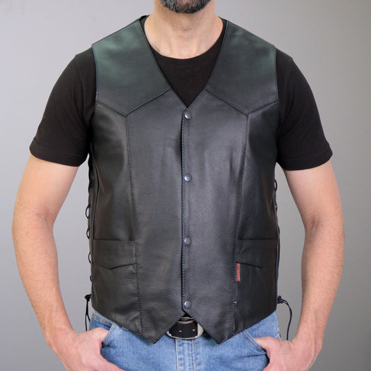 Hot Leathers VSM1033 Men's Black Motorcycle 'Classic Side Lace' Leather Biker Vest