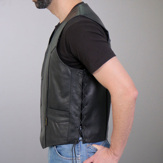 Hot Leathers VSM1033 Men's Black Motorcycle 'Classic Side Lace' Leather Biker Vest