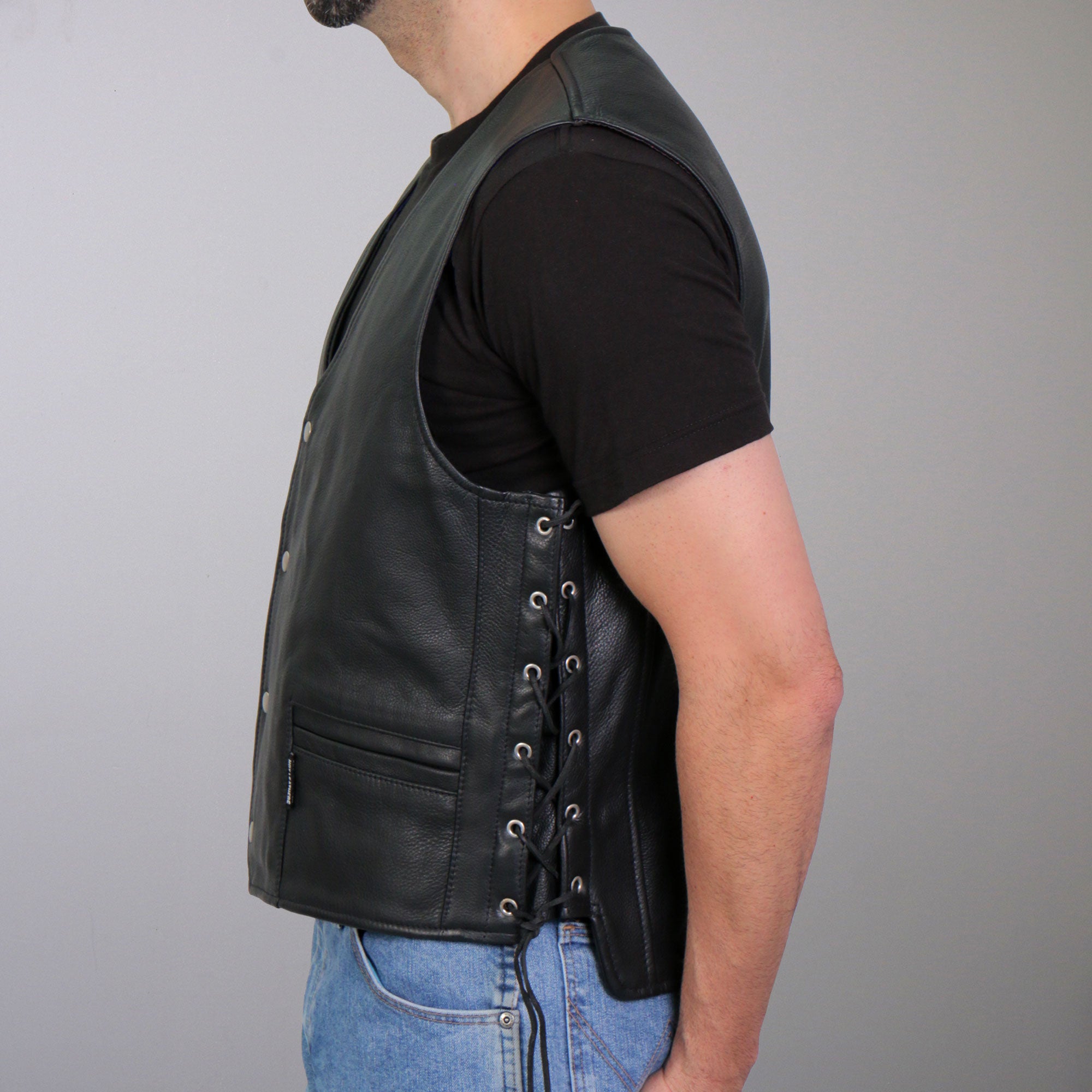 Hot Leathers VSM1061 Men's Black 'Skulls Make Skulls' Motorcycle style Conceal and Carry Side Lace Leather Biker Vest